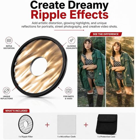 77mm Hollow Ripple Filter for Dreamy Photography Effects | Creates Dreamy Ripple Reflections, Glowing Highlights and Artistic Distortion for Portrait & Creative Photography in Kuwait