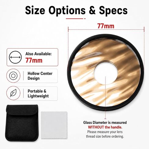 77mm Hollow Ripple Filter for Dreamy Photography Effects | Creates Dreamy Ripple Reflections, Glowing Highlights and Artistic Distortion for Portrait & Creative Photography in Kuwait