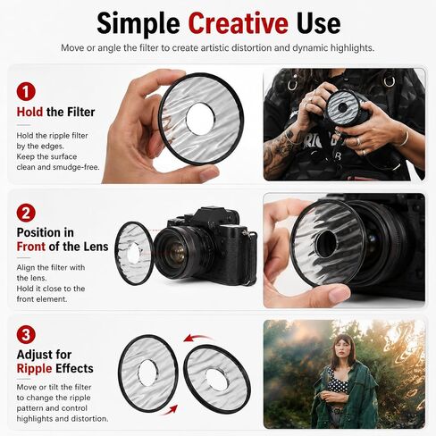 77mm Hollow Ripple Filter for Dreamy Photography Effects | Creates Dreamy Ripple Reflections, Glowing Highlights and Artistic Distortion for Portrait & Creative Photography in Kuwait