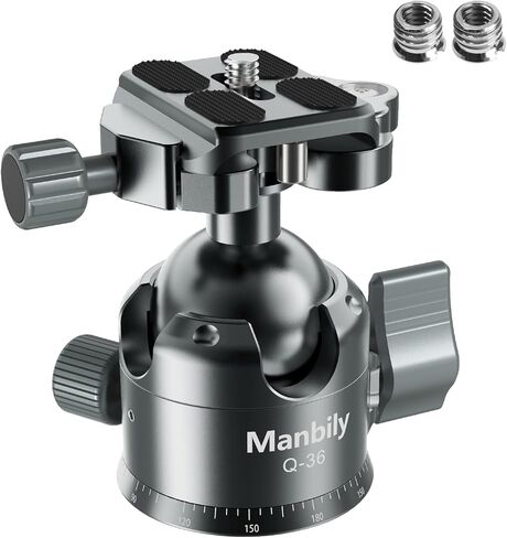 Manbily Low Profile Camera Tripod Ball Head, 36mm CNC Aluminum 360° Panorama Ball Head with Dual U-Shaped Slots for Tripod Monopod Slider DSLR Camera Camcorder, Max Load 33lbs/15kg in Saudi Arabia
