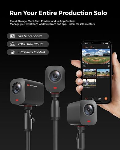 NearStream VM33 3-Camera Wireless Streaming Kit, 2K Recording, 40X Zoom | 1080p Live Streaming, 1440p Recording, 10X Optical Zoom, 6-Hour Battery, App Control, RTMP/RTSP/NDI, Tripod and Mounts in Kuwait