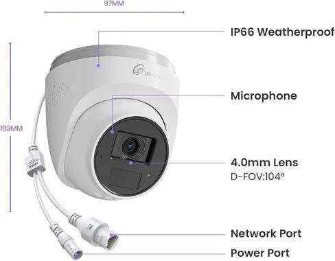 Loocam 4K Dome Poe IP Cameras 2 Packs NVR Security System | 8MP Ultra HD Wired Camera, 100ft IR Night Vision, IP66 Weatherproof Suitable for Outdoor Indoor, Compatible with Loocam NVR in Saudi Arabia
