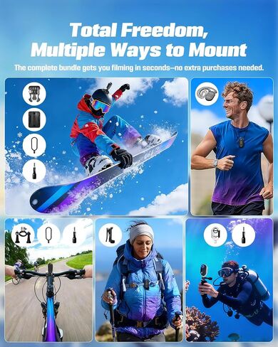 Action Camera 4K, Mini Body Camera with Audio and Video Recording 64GB Card | Wi-Fi Magnetic Hands-Free with Waterproof Case & Rotatable Clip for Vlogging Traveling Outdoors in Kuwait
