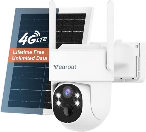 Wireless Solar Security Camera, 4G LTE No WiFi, Lifetime Free Data,360° Live View, 2K Night Vision, Built-in SIM Card, Motion Detection Alerts, for Farms RVs Cabins in Kuwait