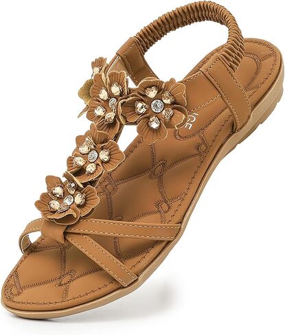 Womens Sandals Flat Dressy Summer Flower Sandals Ankle Strap Bohemian Comfortable Casual Walking Flat Sandals in Kuwait