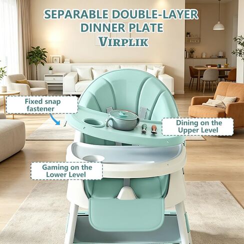 Foldable 4-in-1 Baby High Chair for Babies & Toddlers, High Chair with Detachable PU Cushion, Removable Tray, Adjustable Height, Locking Wheels,Mint Green in Kuwait