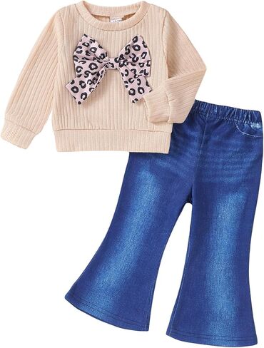 SODLON Toddler Girl Clothes Baby Fall Winter Sweatshirt Pants Outfit 12M-5T | Toddler Girls Clothing, Long Sleeve Pullover Flared Pants Bell Bottom, Cute Kids Outfits for Holiday, Photos and Gifts in Saudi Arabia