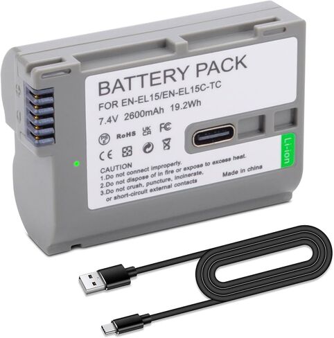 EN-EL15, EN-EL15a, EN-EL15b, EN-EL15c Batteries USB-C Charging for Nikon D7500, D750, Z6, Z6 ii, Z7, Z7ii, Z8, D500, D600, D610, D810, D800, D800E, D710E, D850, D7000, D7100, D7200 Cameras in Saudi Arabia
