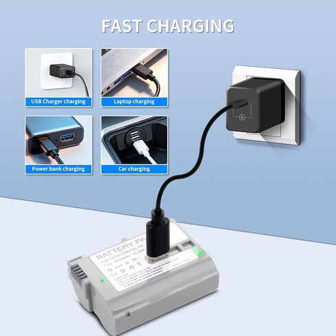 EN-EL15, EN-EL15a, EN-EL15b, EN-EL15c Batteries USB-C Charging for Nikon D7500, D750, Z6, Z6 ii, Z7, Z7ii, Z8, D500, D600, D610, D810, D800, D800E, D710E, D850, D7000, D7100, D7200 Cameras in Saudi Arabia