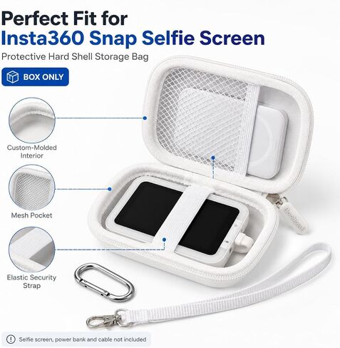 Boobowl Hard Case for Insta360 Snap Selfie Screen with Light White | Soft Lining and Elastic Strap Secure Screen, Mesh Pocket for Power Bank & Cables, Carabiner for Travel, Case Only in Saudi Arabia