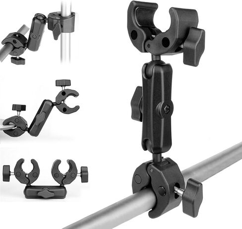 Double Super Clamp Camera Mount Umbrella Clamp for Chair | Umbrella Holder with 360° Ball Head Magic Arm for Stroller/Wheelchair/Beach Wagon/Golf Cart/Pole/Light Stand/Motorcycle in Saudi Arabia