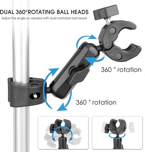 Double Super Clamp Camera Mount Umbrella Clamp for Chair | Umbrella Holder with 360° Ball Head Magic Arm for Stroller/Wheelchair/Beach Wagon/Golf Cart/Pole/Light Stand/Motorcycle in Saudi Arabia
