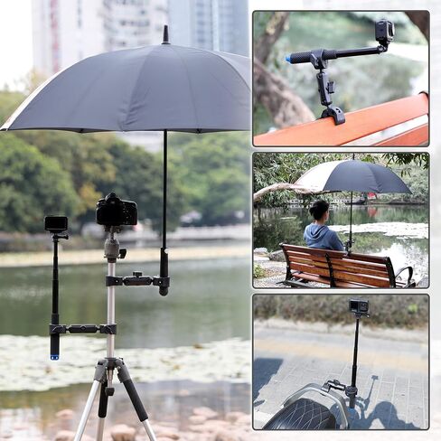 Double Super Clamp Camera Mount Umbrella Clamp for Chair | Umbrella Holder with 360° Ball Head Magic Arm for Stroller/Wheelchair/Beach Wagon/Golf Cart/Pole/Light Stand/Motorcycle in Saudi Arabia