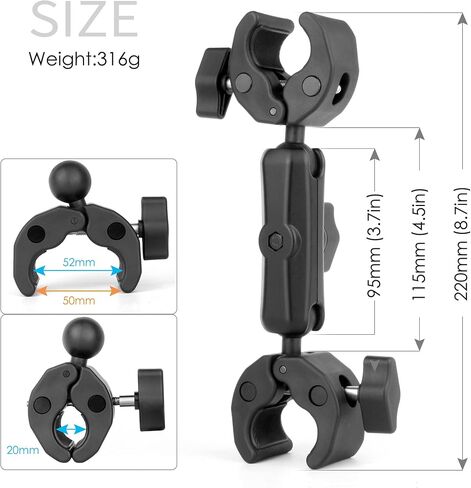 Double Super Clamp Camera Mount Umbrella Clamp for Chair | Umbrella Holder with 360° Ball Head Magic Arm for Stroller/Wheelchair/Beach Wagon/Golf Cart/Pole/Light Stand/Motorcycle in Saudi Arabia