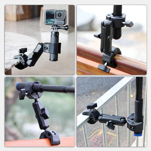 Double Super Clamp Camera Mount Umbrella Clamp for Chair | Umbrella Holder with 360° Ball Head Magic Arm for Stroller/Wheelchair/Beach Wagon/Golf Cart/Pole/Light Stand/Motorcycle in Saudi Arabia