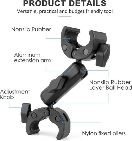 Double Super Clamp Camera Mount Umbrella Clamp for Chair | Umbrella Holder with 360° Ball Head Magic Arm for Stroller/Wheelchair/Beach Wagon/Golf Cart/Pole/Light Stand/Motorcycle in Saudi Arabia