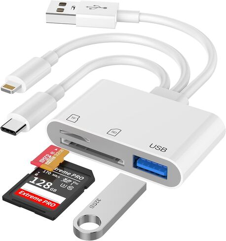 SD Card Reader for iPhone iPad Mac, 3-in-1 USB-C & Lightning & USB-A MicroSD/SD Adapter, Plug & Play Camera Adapter to iPhone, High-Speed Memory Card Reader for Digital Camera Trail Camera,Laptop in Saudi Arabia