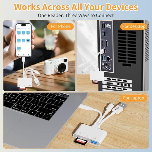 SD Card Reader for iPhone iPad Mac, 3-in-1 USB-C & Lightning & USB-A MicroSD/SD Adapter, Plug & Play Camera Adapter to iPhone, High-Speed Memory Card Reader for Digital Camera Trail Camera,Laptop in Saudi Arabia