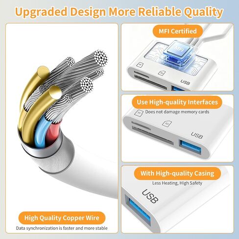 SD Card Reader for iPhone iPad Mac, 3-in-1 USB-C & Lightning & USB-A MicroSD/SD Adapter, Plug & Play Camera Adapter to iPhone, High-Speed Memory Card Reader for Digital Camera Trail Camera,Laptop in Saudi Arabia