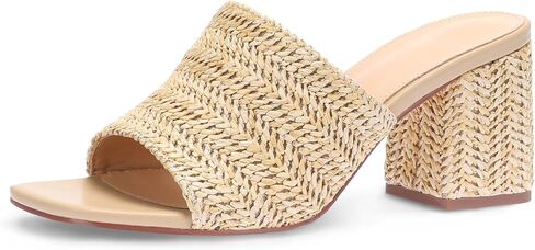 Raffia Sandals Women Espadrilles Heeled Sandals Summer Beach Mules Slip On Woven Square Open Toe Chunky Heel Comfortable Dress Shoes,8 in Saudi Arabia