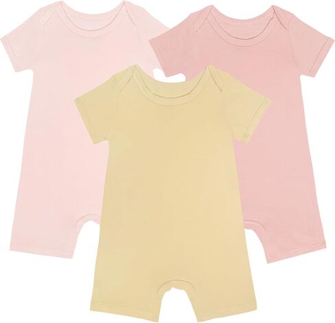3pack Baby Rompers Short Sleeve with Snap Closure Infant Clothes light yellow+baby pink+pink 0-3 M in Saudi Arabia