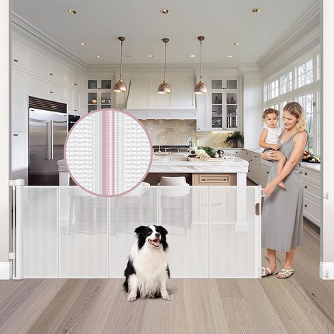 Reinforced 72" Wide Retractable Baby Gate with Rods Prevent Sagging, Retractable Dog Gate Mesh Baby Gate for Doorway, Large Baby Gate Retractable Gates for Dogs, Extra Wide Dog Gates for Stair, White in Saudi Arabia