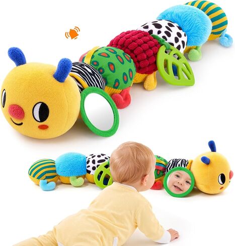 JoyCat Sensory Owl Baby Toy with Crinkle Feathers & Mirror, 0-12 Months | Colorful soft owl with crinkle feather flaps and mirror supports tummy time, sensory discovery and gifting. in Saudi Arabia