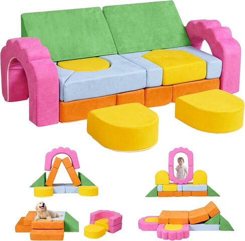 13-Piece Floral Foam Climbing Blocks for Toddlers,Pink & Beige | Modular Soft Play Gym,Kids Indoor Crawing Climbers & Play Structures for Bedrooms,Livingrooms & Playrooms in Saudi Arabia