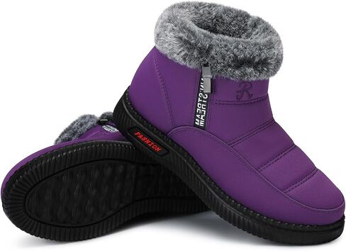 Womens Warm Snow Boots: Waterproof Ankle Winter Shoes | Fur Lined Winter Booties, Side Zipper Closure, Non-Slip Rubber Sole for Cold Outdoor Weather in Saudi Arabia