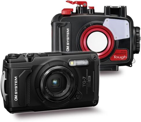 Olympus Tough TG-7 12 MP Digital Camera with F2.0 Lens and TruePic VIII Image Processor (Black) Bundle with Underwater Camera Housing for TG-6 and TG-7 Cameras (Red and Black) (2 Items) in Kuwait