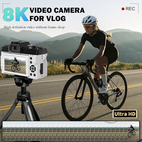 True 8K Digital Cameras for Photography 64MP - WiFi, Wide-Angle & Macro Lens, 16X Zoom Autofocus, 3" 180° Flip Screen, 64GB Card, Vlogging Camera for YouTube Travel(Pearl White) in Saudi Arabia