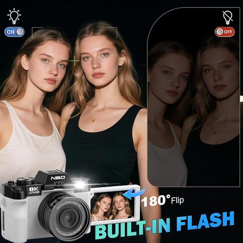 True 8K Digital Cameras for Photography 64MP - WiFi, Wide-Angle & Macro Lens, 16X Zoom Autofocus, 3" 180° Flip Screen, 64GB Card, Vlogging Camera for YouTube Travel(Pearl White) in Saudi Arabia