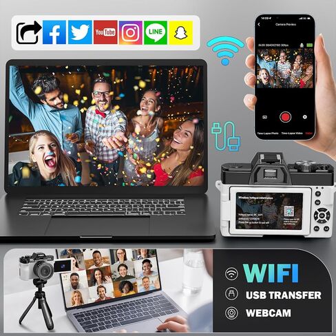 True 8K Digital Cameras for Photography 64MP - WiFi, Wide-Angle & Macro Lens, 16X Zoom Autofocus, 3" 180° Flip Screen, 64GB Card, Vlogging Camera for YouTube Travel(Pearl White) in Saudi Arabia