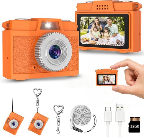 USCAMEL Mini Keychain Camera Digital: Kids Camera for Boys, Orange | Retro Digital Mini Keychain Camera, 1.47" IPS Screen, Portable Camera for Teens Girls Ages 7-12 in Kuwait