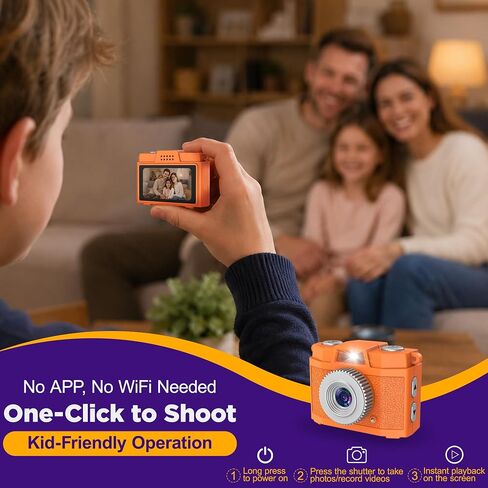 USCAMEL Mini Keychain Camera Digital: Kids Camera for Boys, Orange | Retro Digital Mini Keychain Camera, 1.47" IPS Screen, Portable Camera for Teens Girls Ages 7-12 in Kuwait