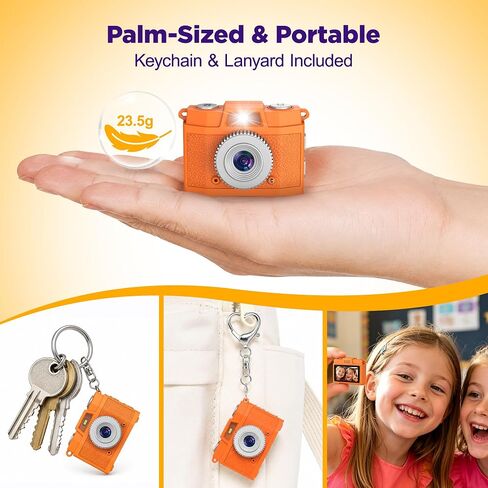 USCAMEL Mini Keychain Camera Digital: Kids Camera for Boys, Orange | Retro Digital Mini Keychain Camera, 1.47" IPS Screen, Portable Camera for Teens Girls Ages 7-12 in Kuwait