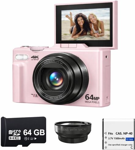 4K 64MP Digital Camera for Photography, Vlogging Camera for YouTube with 3.0'' 180° Flip Screen, WiFi, 16X Digital Zoom, Wide Angle & Macro Lens in Saudi Arabia