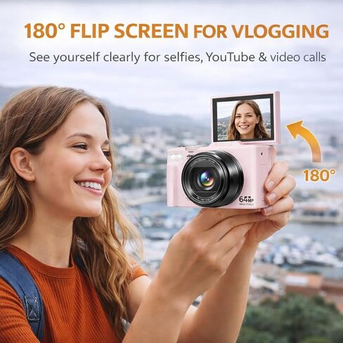 4K 64MP Digital Camera for Photography, Vlogging Camera for YouTube with 3.0'' 180° Flip Screen, WiFi, 16X Digital Zoom, Wide Angle & Macro Lens in Saudi Arabia