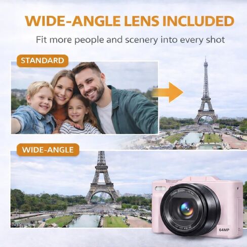 4K 64MP Digital Camera for Photography, Vlogging Camera for YouTube with 3.0'' 180° Flip Screen, WiFi, 16X Digital Zoom, Wide Angle & Macro Lens in Saudi Arabia