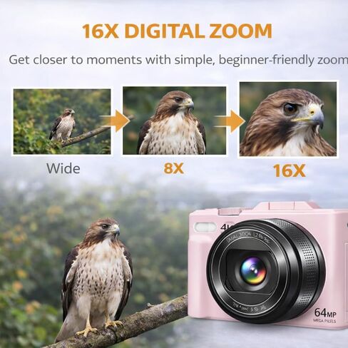 4K 64MP Digital Camera for Photography, Vlogging Camera for YouTube with 3.0'' 180° Flip Screen, WiFi, 16X Digital Zoom, Wide Angle & Macro Lens in Saudi Arabia