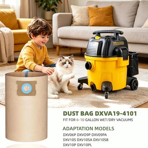 6 Pack DEWALT Dust Bag DXVA19-4101, for 6-10 Gallon Wet/Dry Vacuum, DEWALT Vacuum Bags, Compatible with DXV06P DXV09P DXV09PA DXV10P DXV10PL DXV10S DXV10SA DXV10SB, BM08 Accessory Kit (6) in Saudi Arabia
