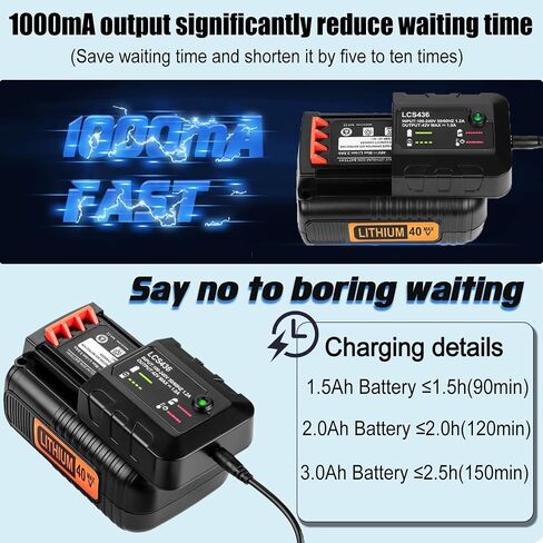 40V Battery Charger LCS436 Replacement for Black and Decker 36v 40V Max Lithium Battery Charger LBXR36 LBX36 LBXR2036 LBX1540 LBX2040 LBX2540 Black and Decker 40 Volt in Saudi Arabia