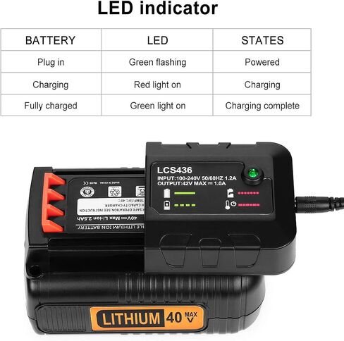 40V Battery Charger LCS436 Replacement for Black and Decker 36v 40V Max Lithium Battery Charger LBXR36 LBX36 LBXR2036 LBX1540 LBX2040 LBX2540 Black and Decker 40 Volt in Saudi Arabia