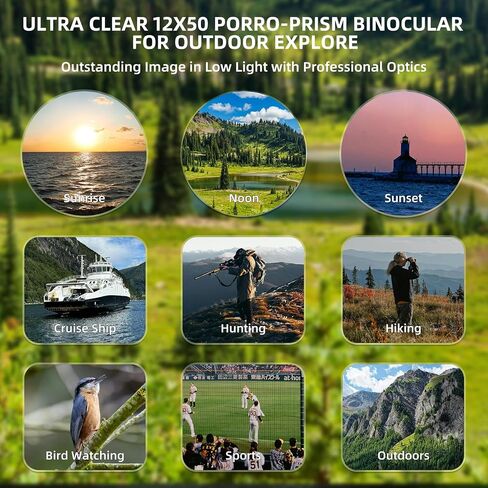 12x50 ED Binoculars for Adults High Powered UHD Optics BAK4 Prism FMC Lens | Waterproof Fogproof Binoculars Bird Watching Hunting Stargazing Low Light Vision Travel Hiking Compact ED Glass UHD Optics in Saudi Arabia