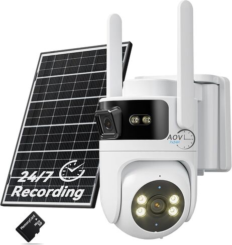 LongPlus Dual Lens Solar Security Camera, 2MP+2MP AOV 24/7 WiFi 6 Outdoor | 2MP+2MP dual lens, AOV 24/7 continuous recording, 2.4G/5G WiFi 6, Color night vision, 2-way talk, SD card local storage in Saudi Arabia