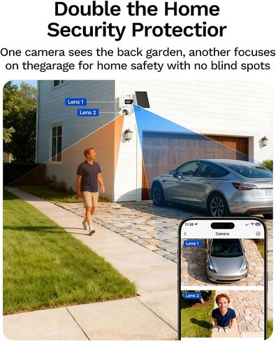 LongPlus Dual Lens Solar Security Camera, 2MP+2MP AOV 24/7 WiFi 6 Outdoor | 2MP+2MP dual lens, AOV 24/7 continuous recording, 2.4G/5G WiFi 6, Color night vision, 2-way talk, SD card local storage in Saudi Arabia