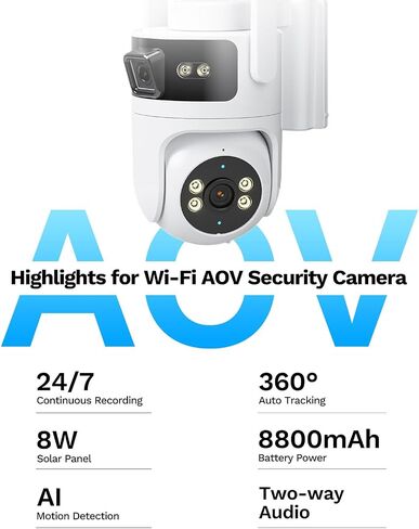 LongPlus Dual Lens Solar Security Camera, 2MP+2MP AOV 24/7 WiFi 6 Outdoor | 2MP+2MP dual lens, AOV 24/7 continuous recording, 2.4G/5G WiFi 6, Color night vision, 2-way talk, SD card local storage in Saudi Arabia