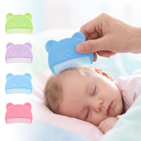 4Pcs Cute Cradle Cap Comb Baby Hair Combs Bear Shaped Bath Brush | Plastic, Gentle Touch, Easy To Hold, Bear Shaped, Double Sided, Fine Tooth, For Babies, Newborn, Baby Dandruff, Cradle Cap in Kuwait