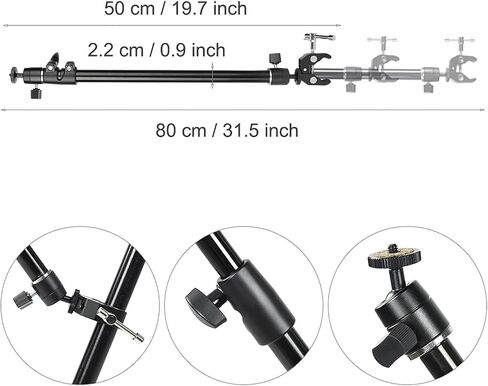 Aluminum Alloy Foldable Camera Video Slider Support Rod, Retractable Tripod Rod with 360° Rotating Platform, Clamp Range 10-50cm for DSLR and Mirrorless Cameras in Saudi Arabia