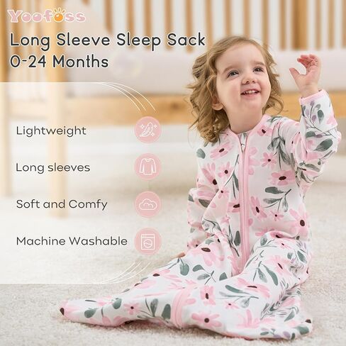 Yoofoss Baby Sleep Sack 12-18 Months Long Sleeve Wearable Blanket Baby 100% Cotton 2-Way Zipper 0.5 Tog Toddler Sleeping Sack, Lightweight(Large) in Saudi Arabia